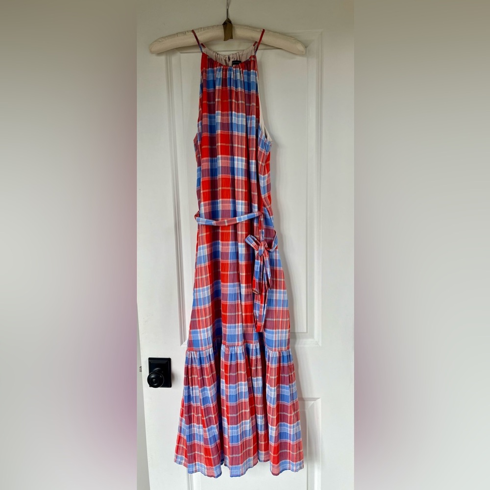 TOMMY HILFIGER, NWOT. Never worn high-neck maxi dress. Coral/sky blue Size 10.
